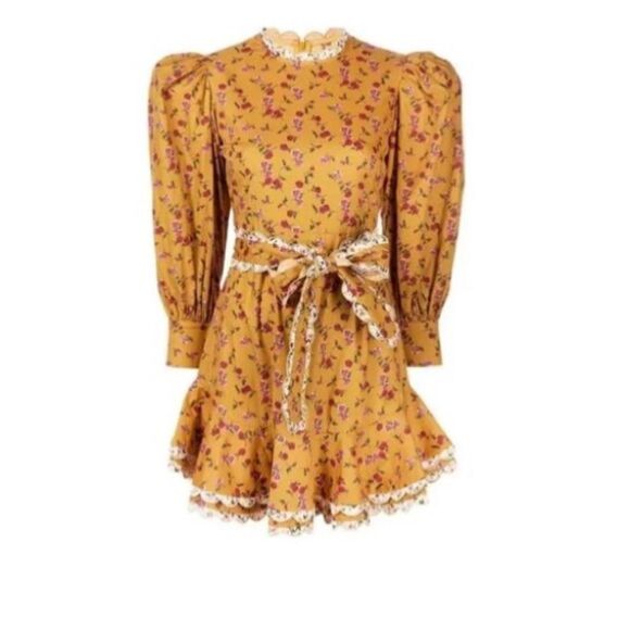 CeliaB Alder Puff Sleeve Floral Mini Dress Yellow Women’s Size Medium - Picture 2 of 10